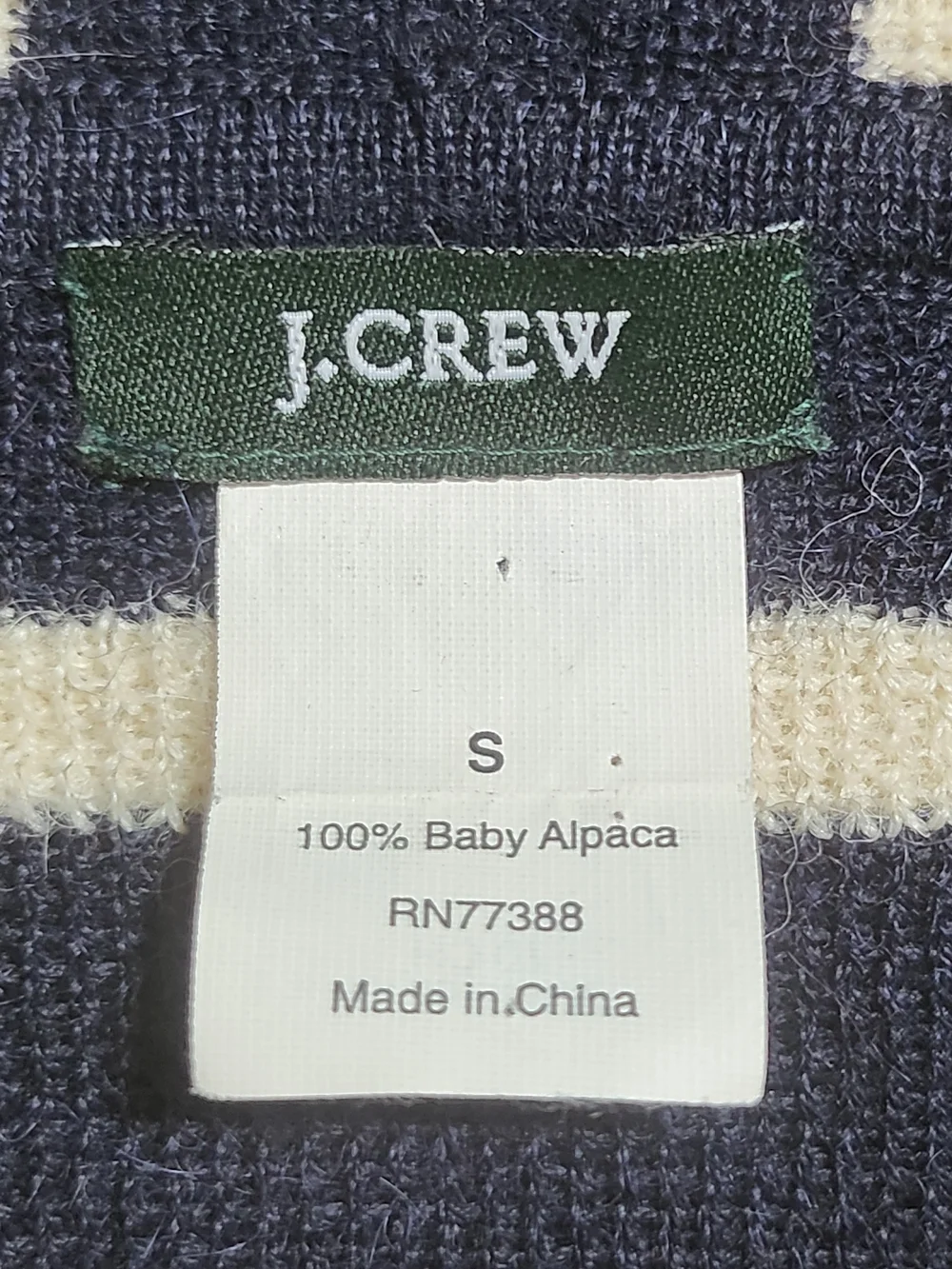 J.Crew 100% Baby Alpaca Wool Striped Shawl Collar Cardigan Sweater Navy Cream S